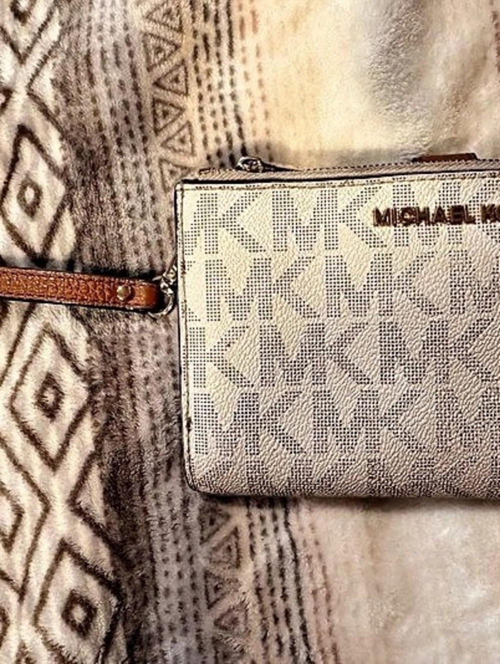 Michael Kors Jet Set Travel Large Double Zip Wristlet in Brown & Beige